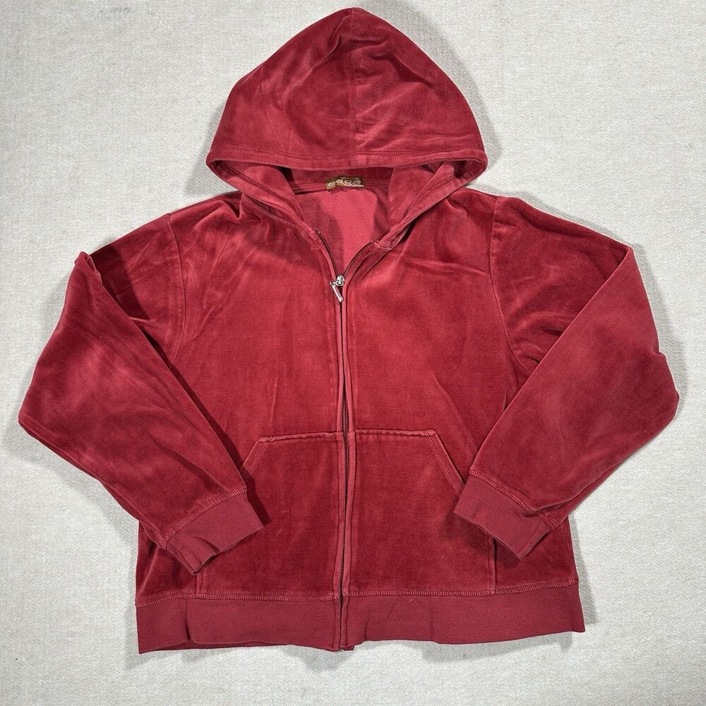 Edge Clothing Y2K Velour Zip Up Hoodie Red Pink Fade Juicy Like Sweater